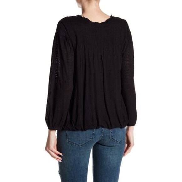 Free People Begonia Embroidered Black Flowy Boho Top Womens Size M Gold Hippie - Picture 3 of 12